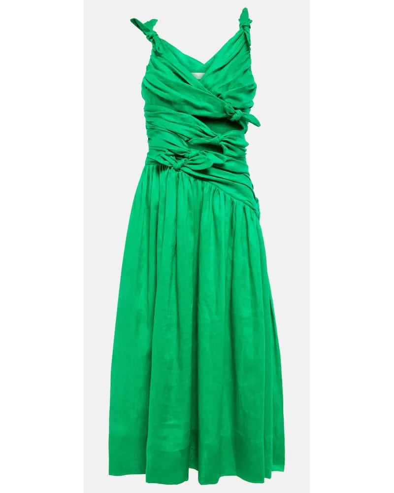 Zimmermann Abito midi Tiggy in lino con ruches Verde