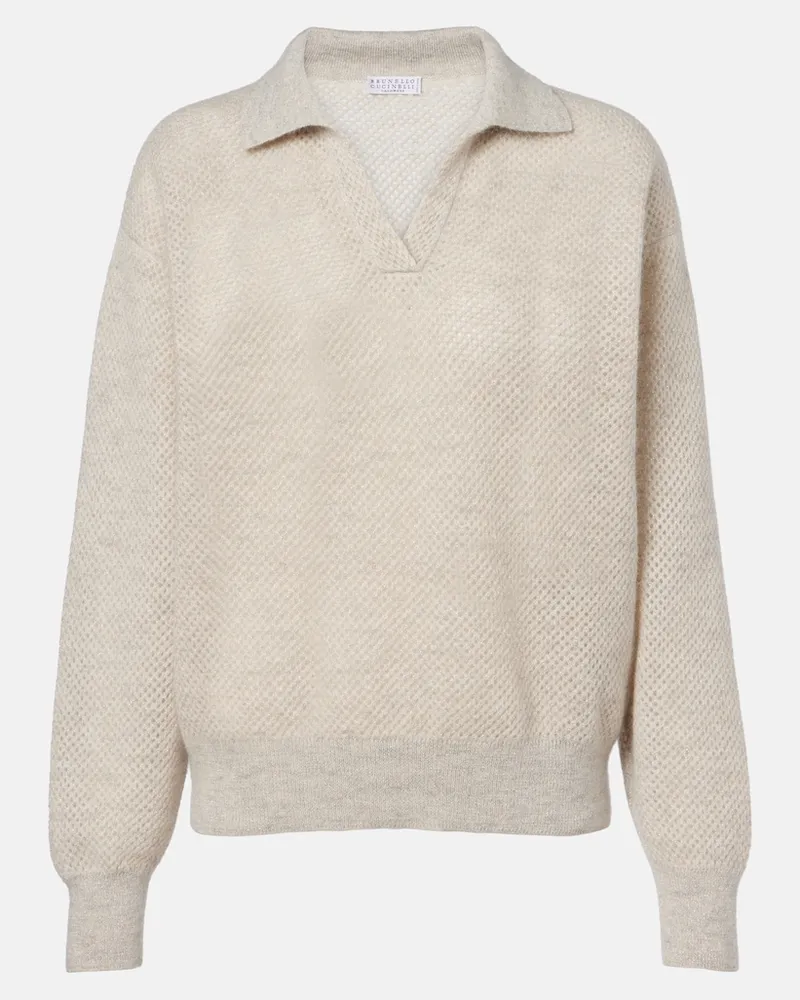 Brunello Cucinelli Pullover polo in maglia traforata Grigio