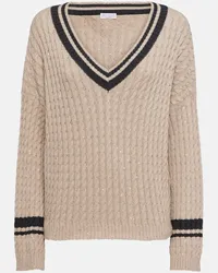 Brunello Cucinelli Pullover in misto cotone a trecce Beige