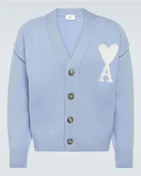 AMI Paris Cardigan Ami de Cœur in lana vergine Blu