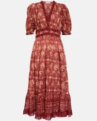 Ulla Johnson Abito midi Elli in cotone con stampa Rosso