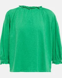 Velvet Top in cotone con ruches Verde