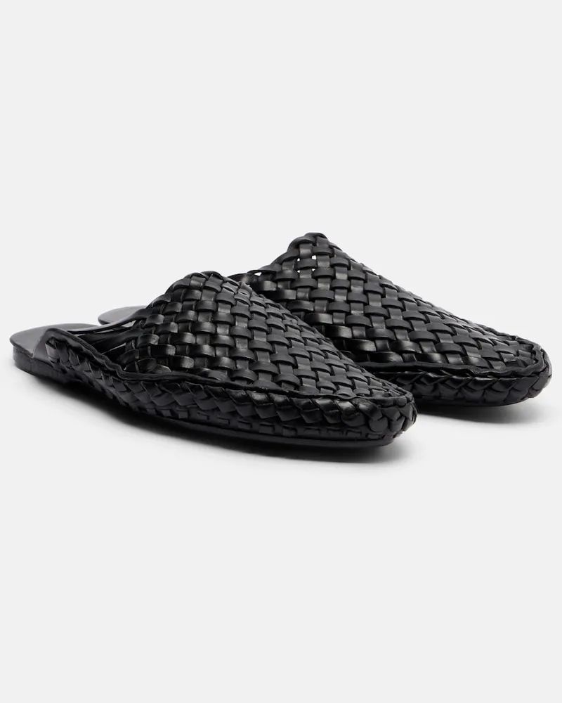 The Row Slides in pelle intrecciata Nero
