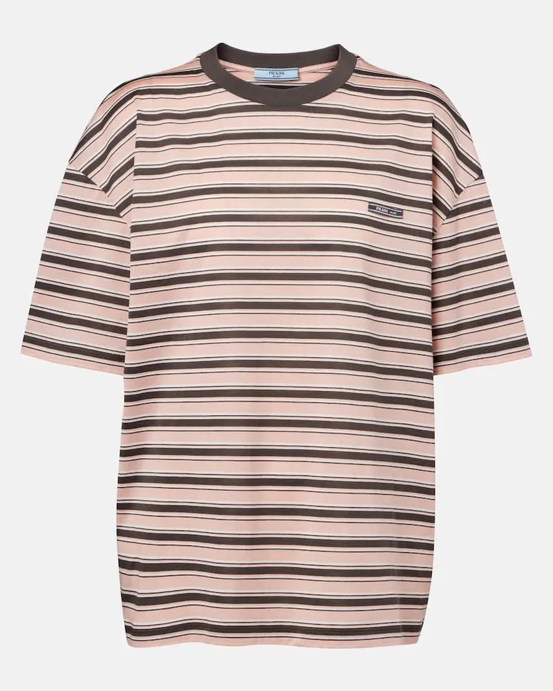 Prada T-shirt in cotone a righe Rosa
