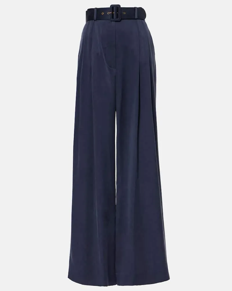Zimmermann Pantaloni a gamba larga Tuck in seta Blu