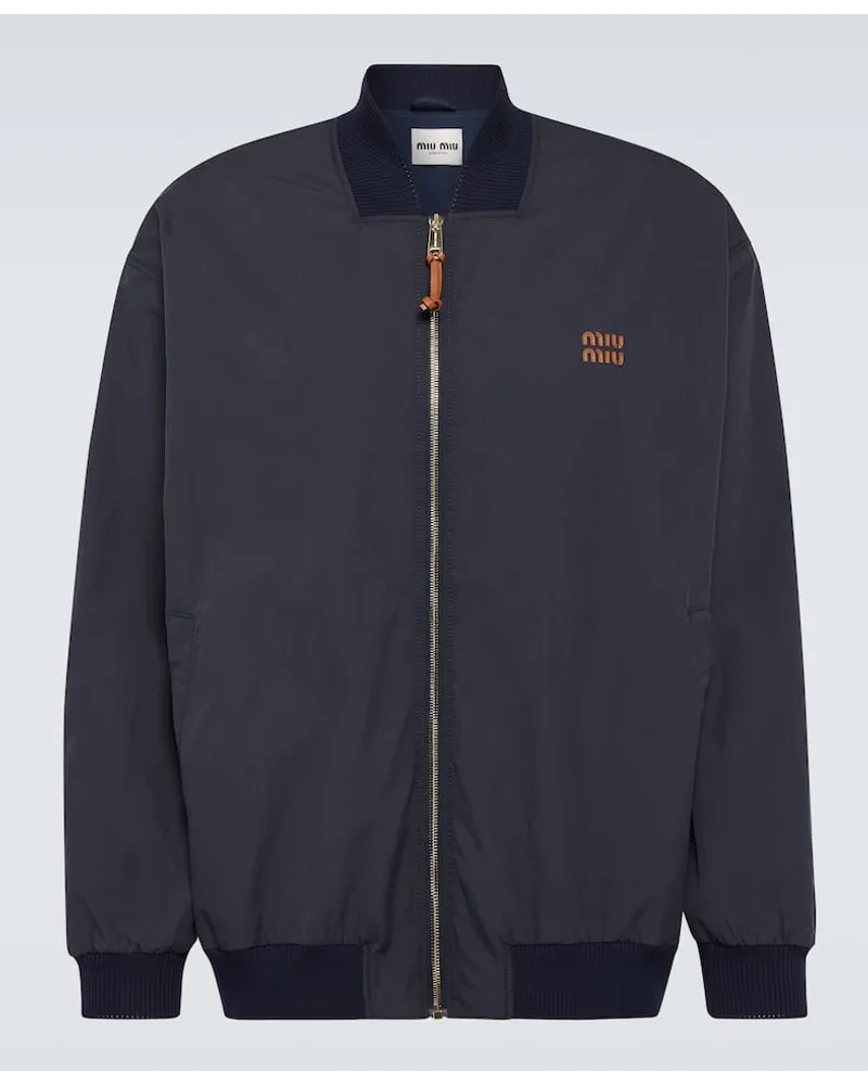 Miu Miu Bomber in misto cotone con logo Blu