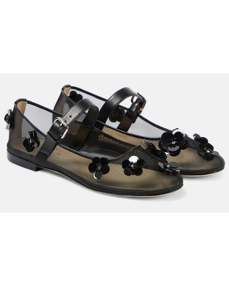 Mach & Mach Ballerine in mesh con applicazioni floreali Nero