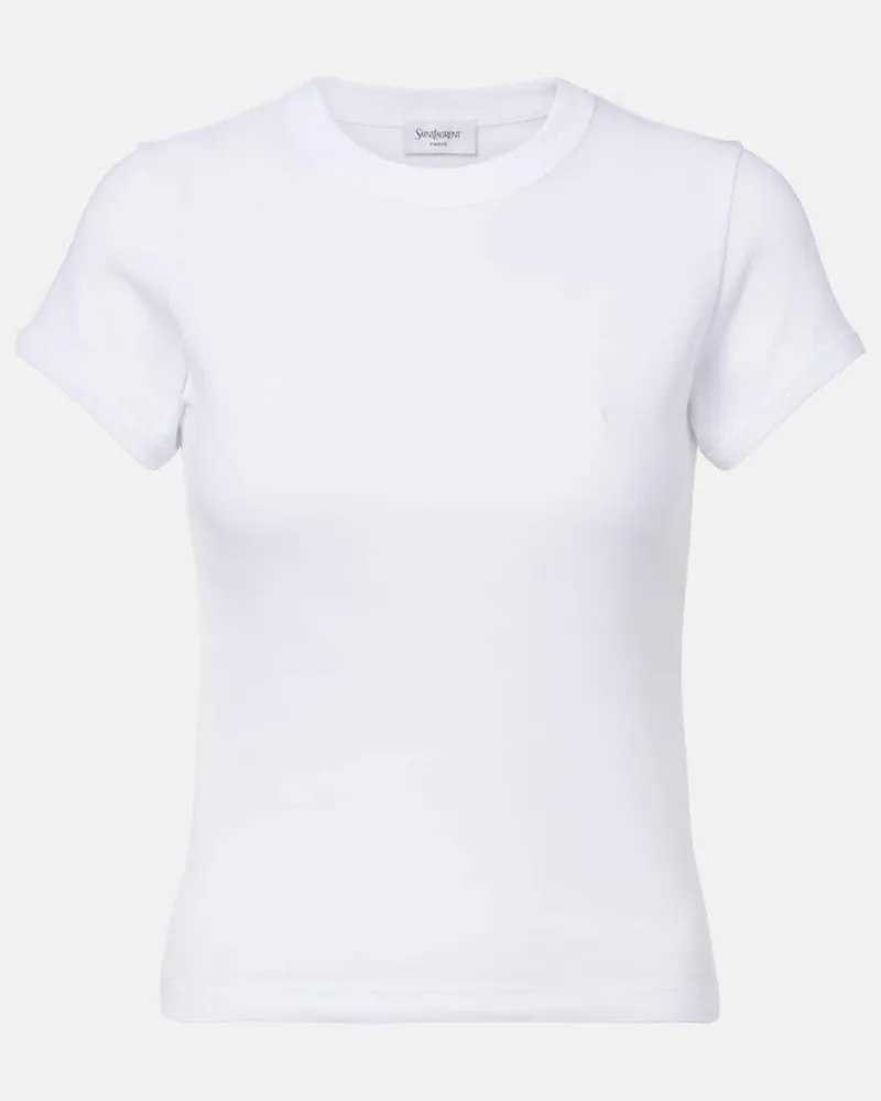 Saint Laurent T-shirt Cassandre in jersey di cotone a coste Bianco