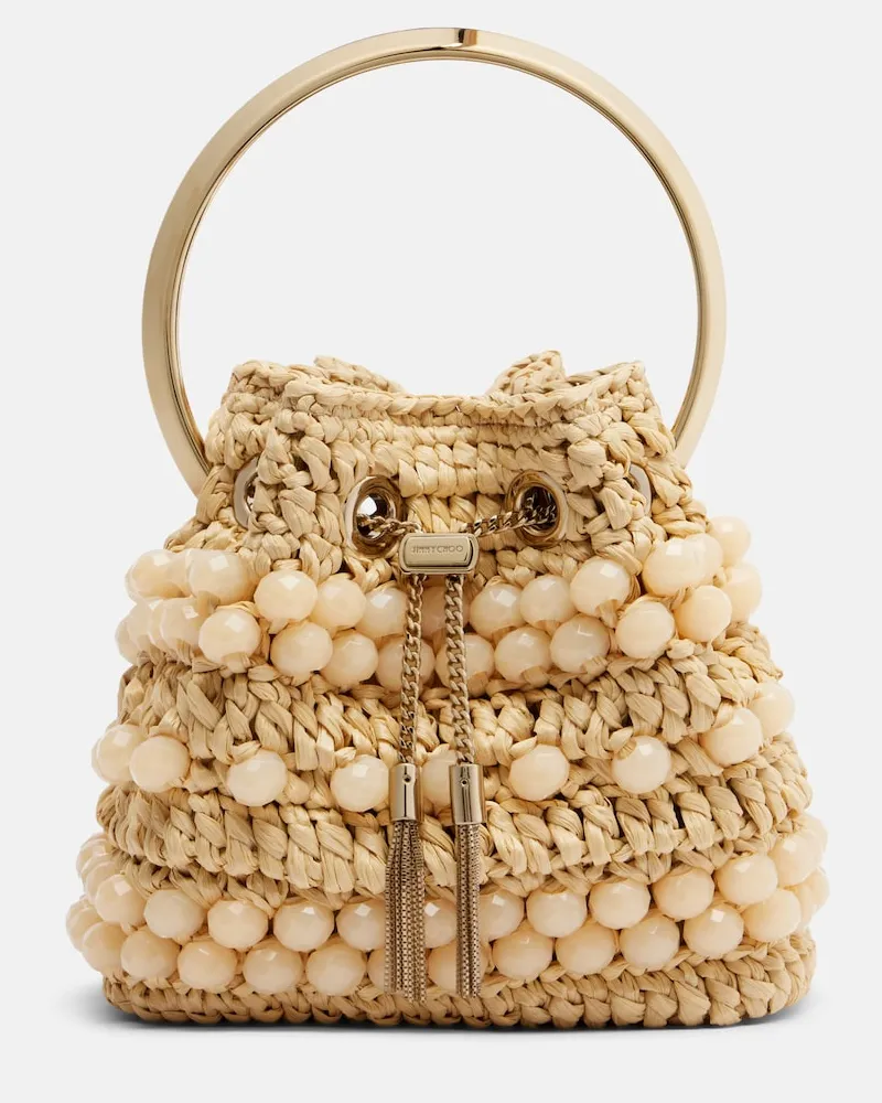 Jimmy Choo Secchiello Bon Bon Small in rafia Beige