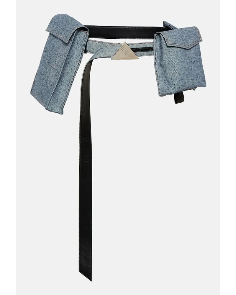 ATTICO Cintura in denim e pelle con tasche Blu