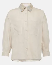 Brunello Cucinelli Camicia in lino con decorazioni Beige