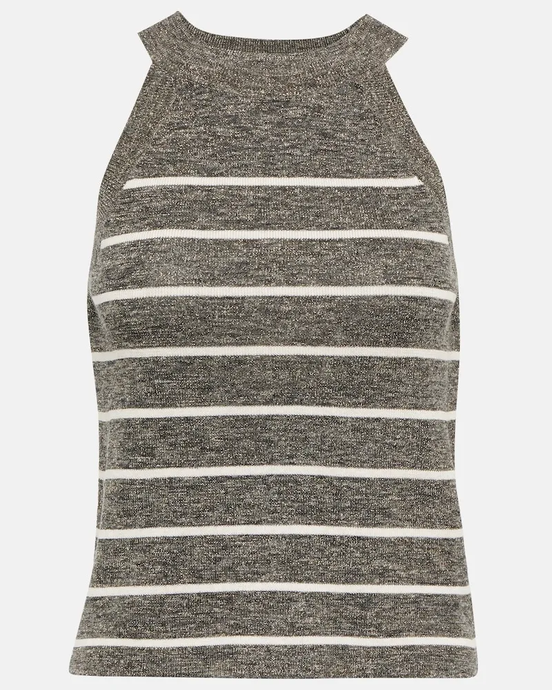 Brunello Cucinelli Tank top in misto lino a righe Grigio