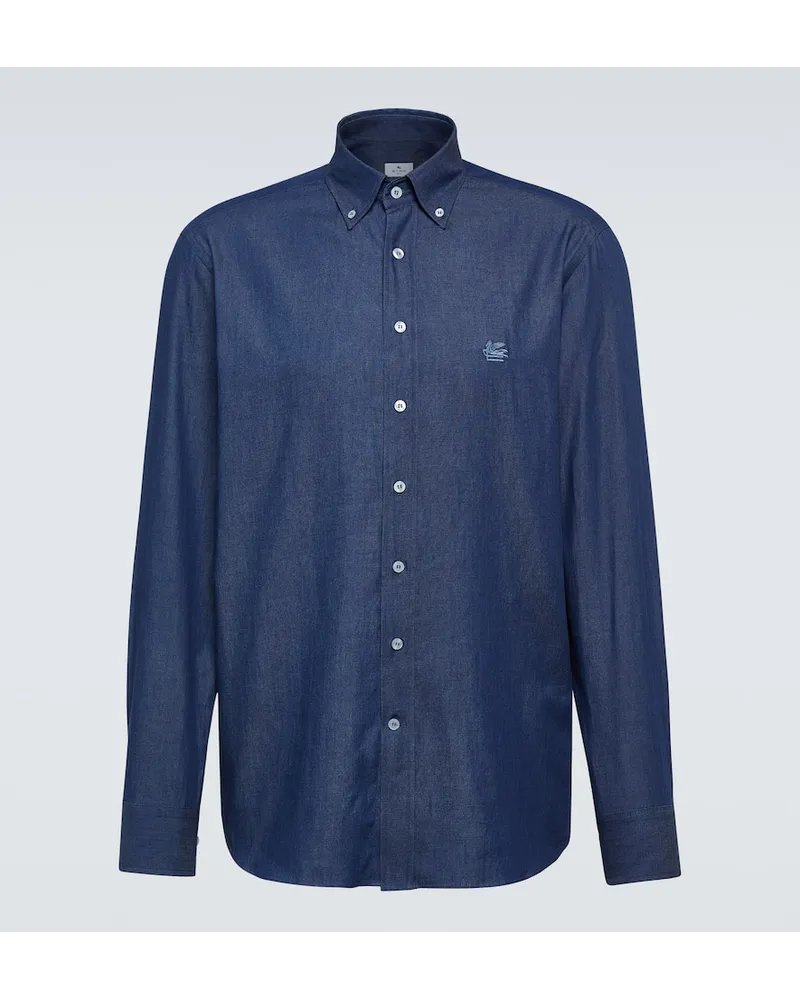 Etro Camicia di jeans con logo Blu