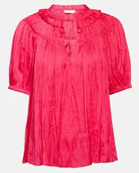 Ulla Johnson Top Eleni in raso plissé Rosa