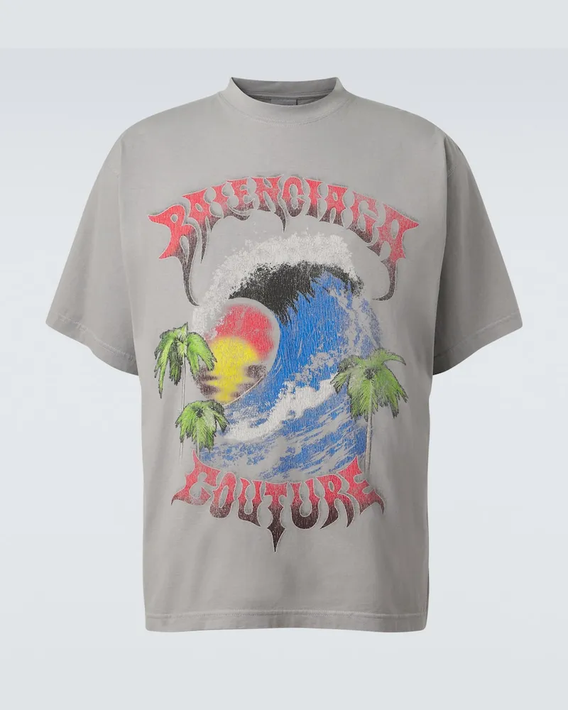 Balenciaga T-shirt in jersey di cotone con stampa Grigio