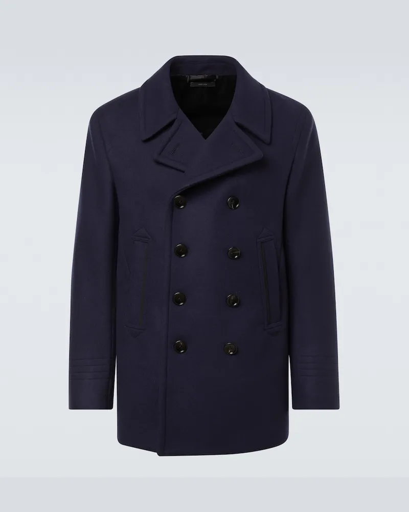 Tom Ford Caban doppiopetto in feltro di lana Blu