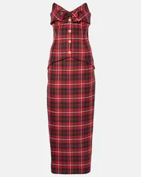 Alessandra Rich Abito midi in tartan di lana Rosso