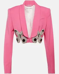 Area Blazer cropped in lana con decorazione Rosa