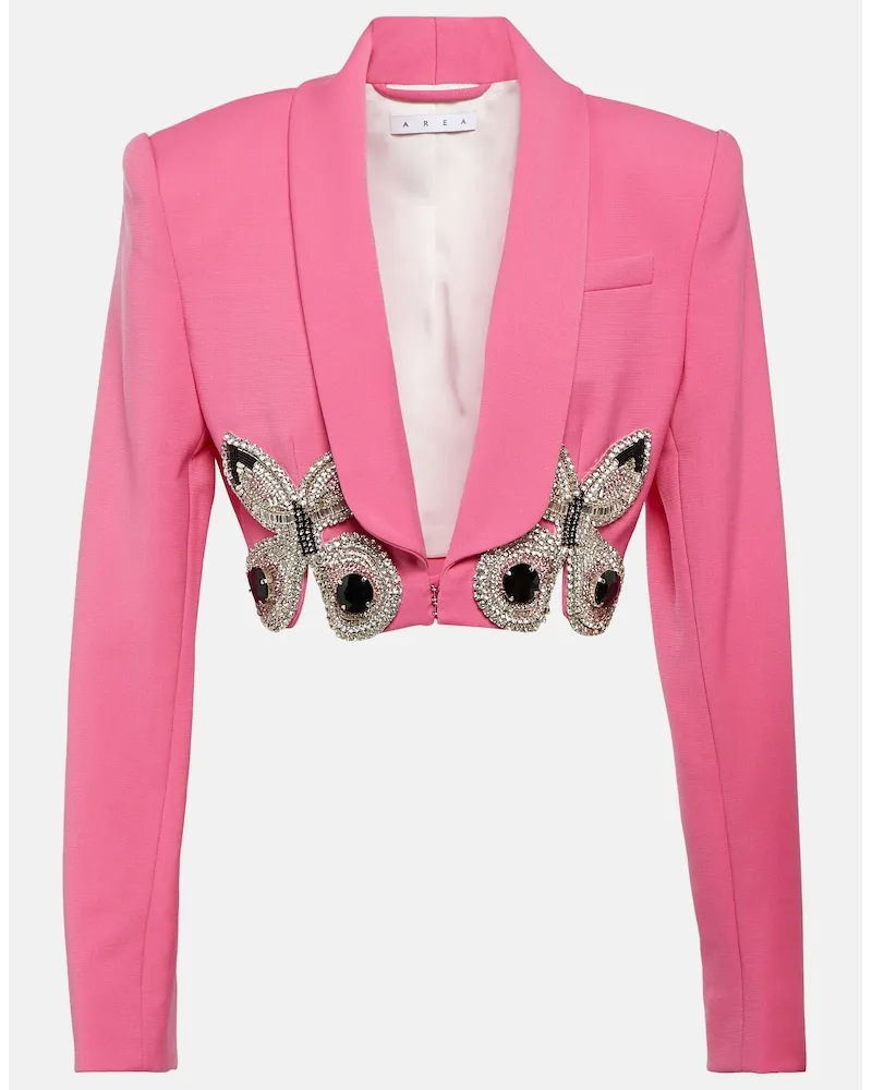 Area Blazer cropped in lana con decorazione Rosa