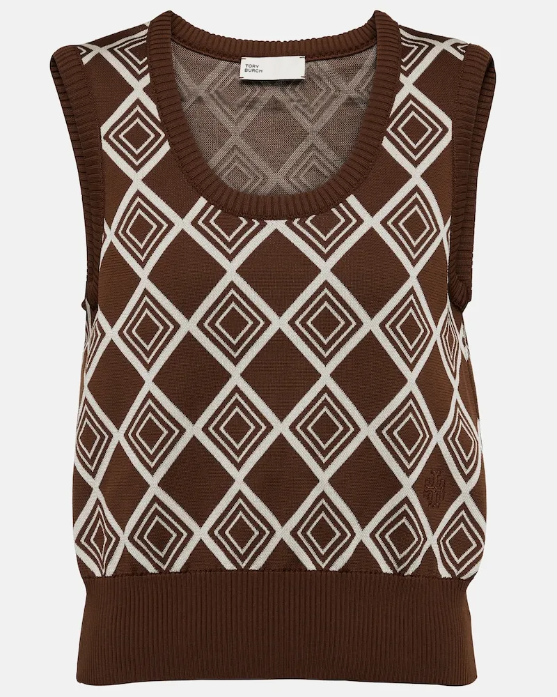 Tory Sport Gilet in jacquard Marrone