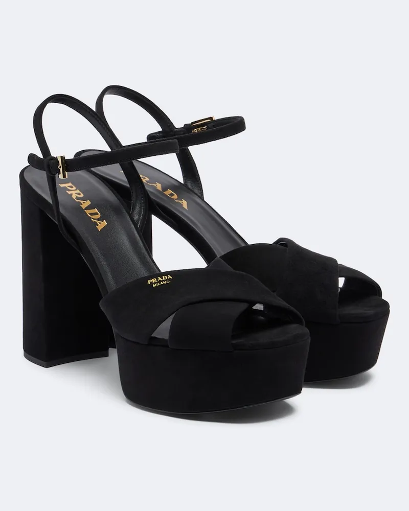 Prada Sandali con plateau in suede Nero