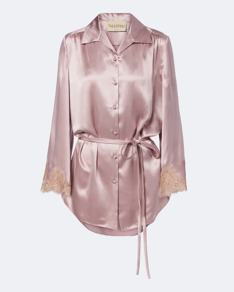 Valentino Garavani Camicia in raso di seta con pizzo Rosa