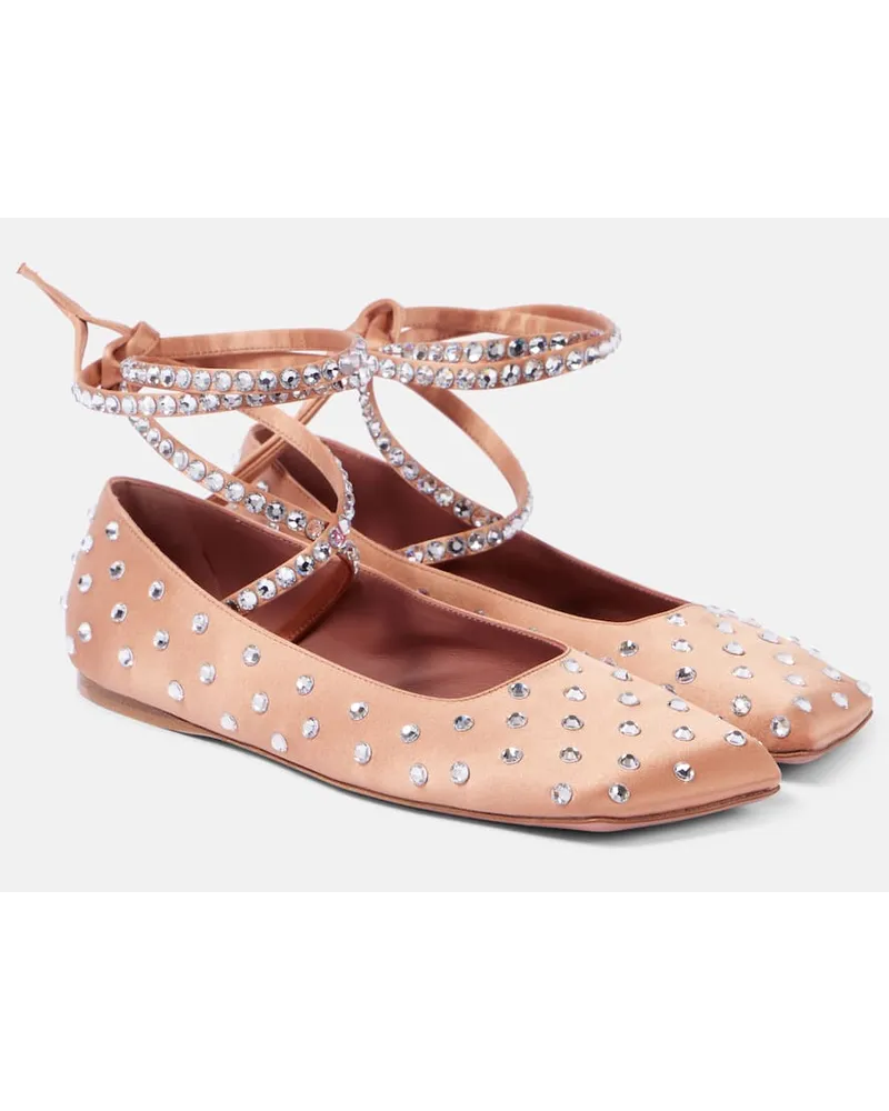 Amina Muaddi Ballerine Ane in raso con cristalli Rosa