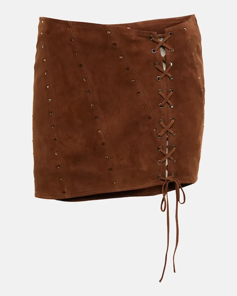 Alessandra Rich Minigonna in suede con cristalli Marrone