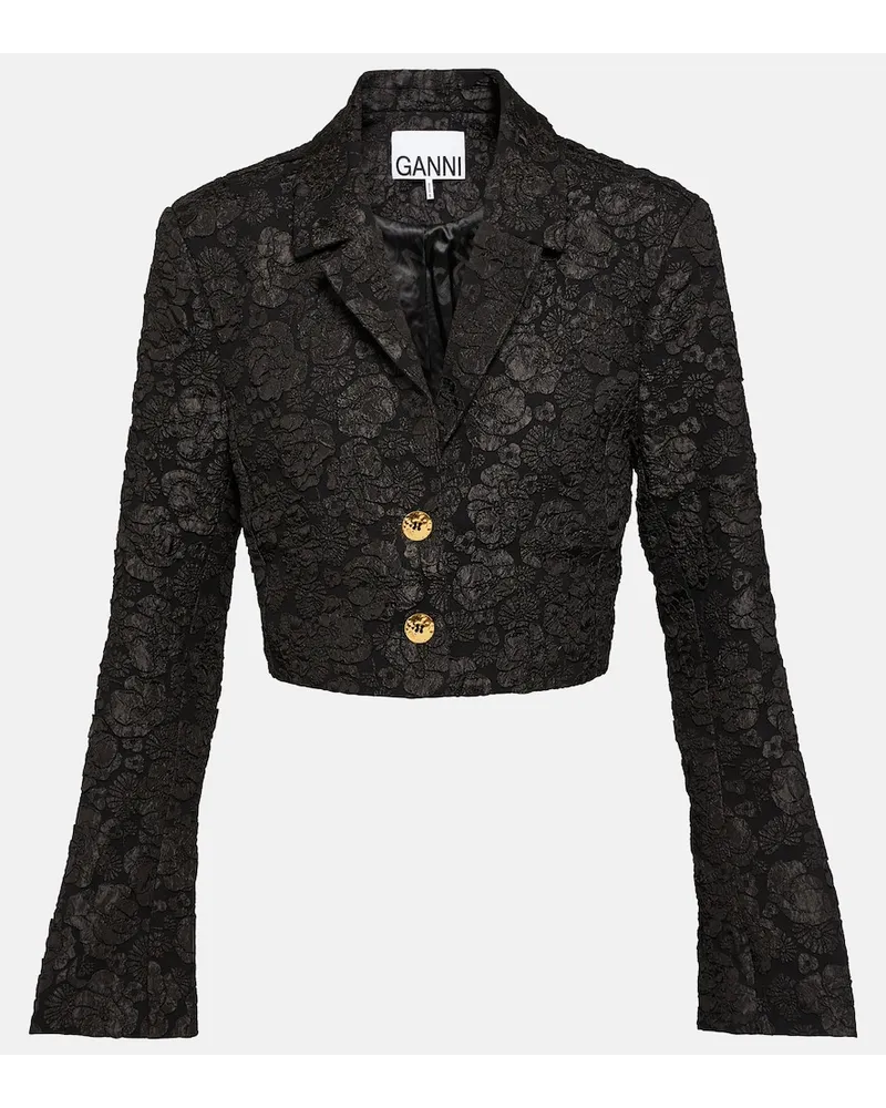 Ganni Blazer cropped in jacquard Nero