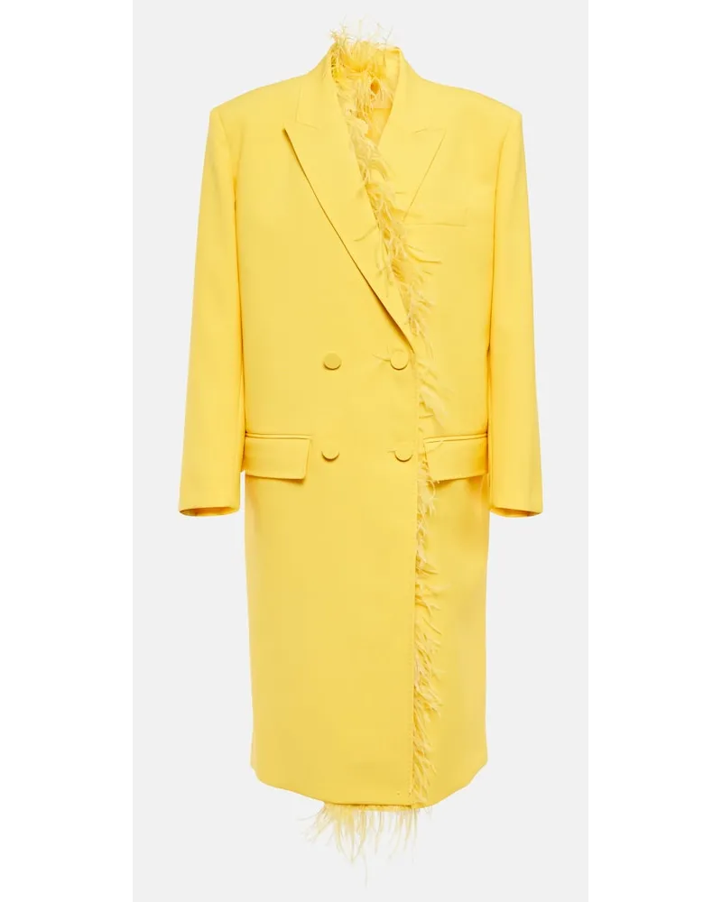 Valentino Garavani Cappotto in lana vergine con piume Giallo