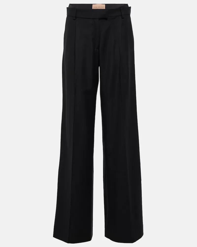 Aya Muse Pantaloni Conso a gamba larga in lana Nero