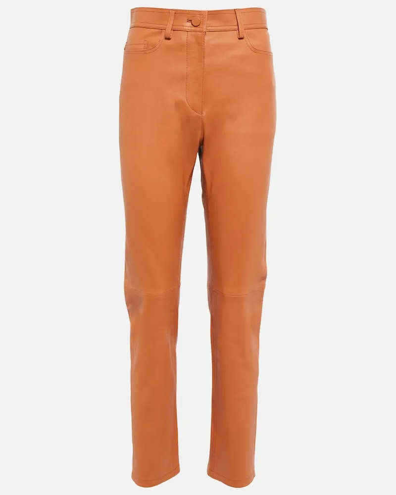 Joseph Pantaloni in pelle a vita alta Marrone