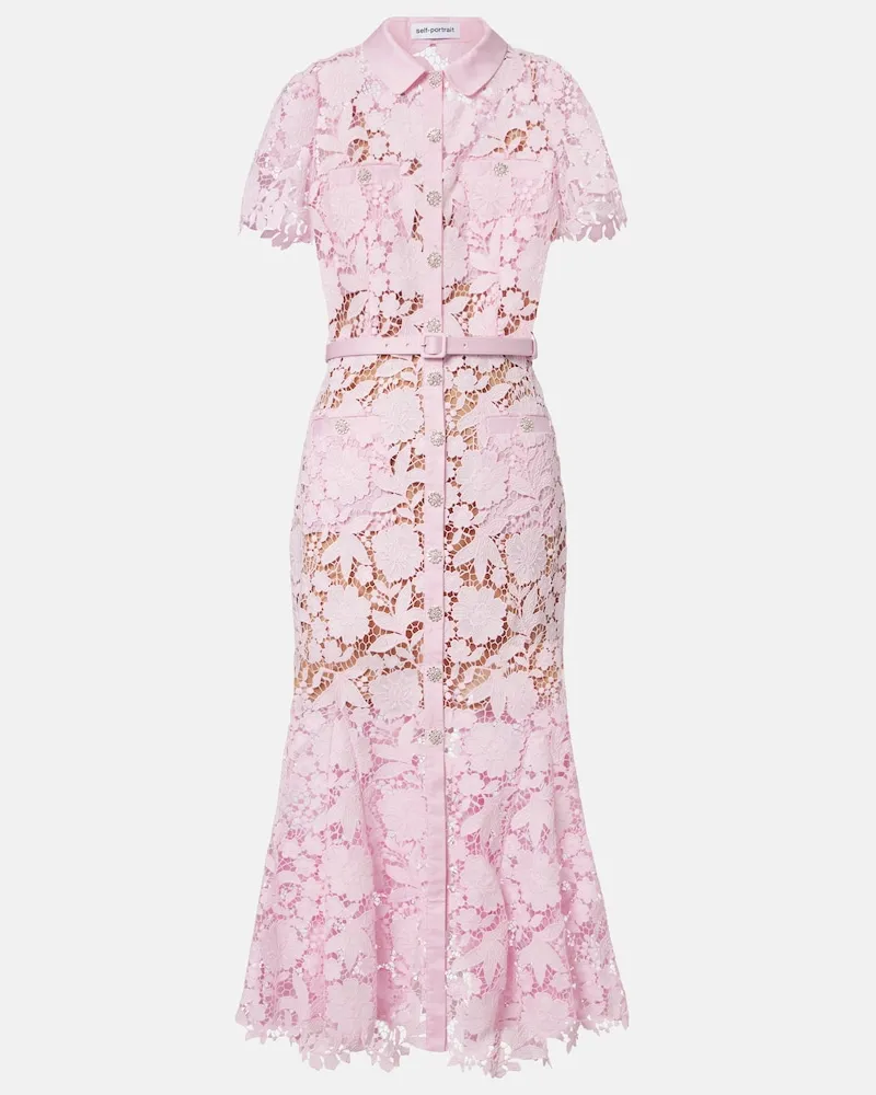 Self-Portrait Abito chemisier in pizzo con cintura Rosa