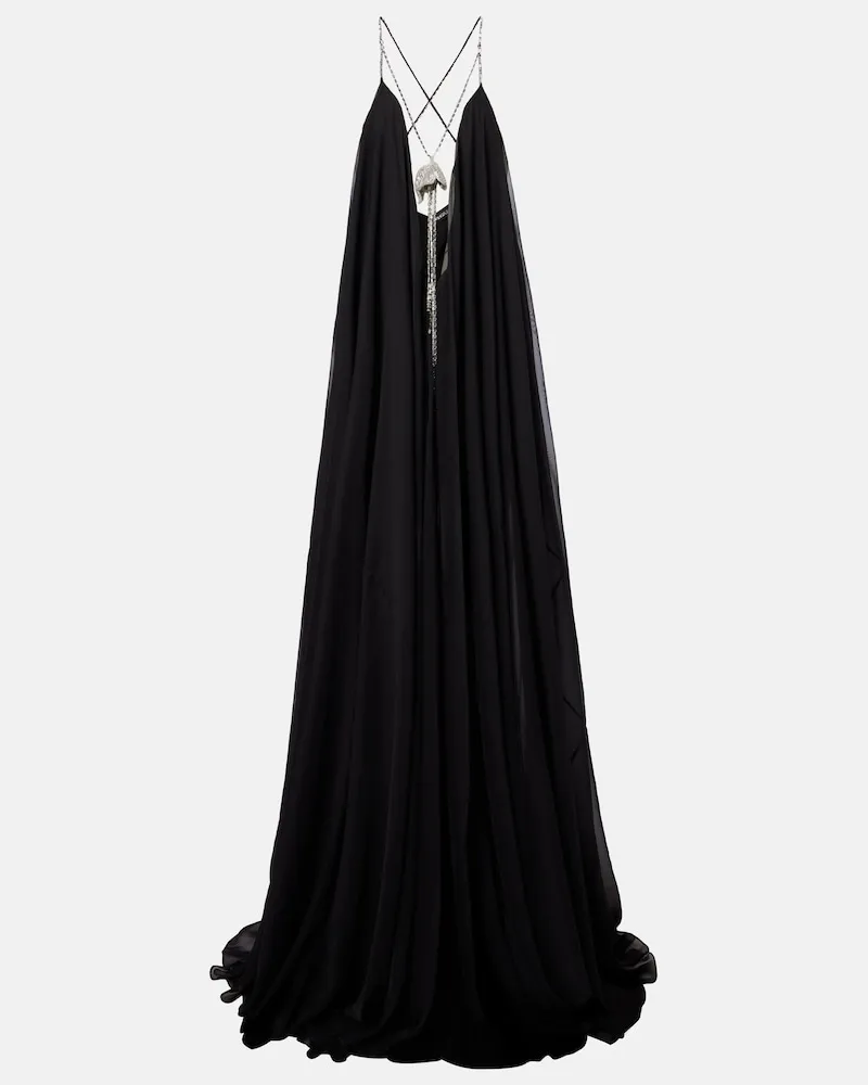 David Koma Abito lungo in chiffon con cristalli Nero