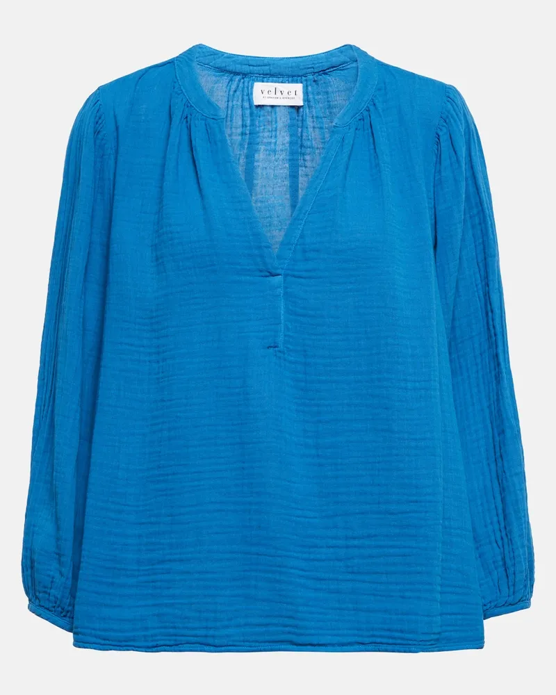 Velvet Blusa Maggie in garza di cotone Blu