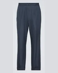 Tom Ford Pantaloni regular in cotone e seta Blu