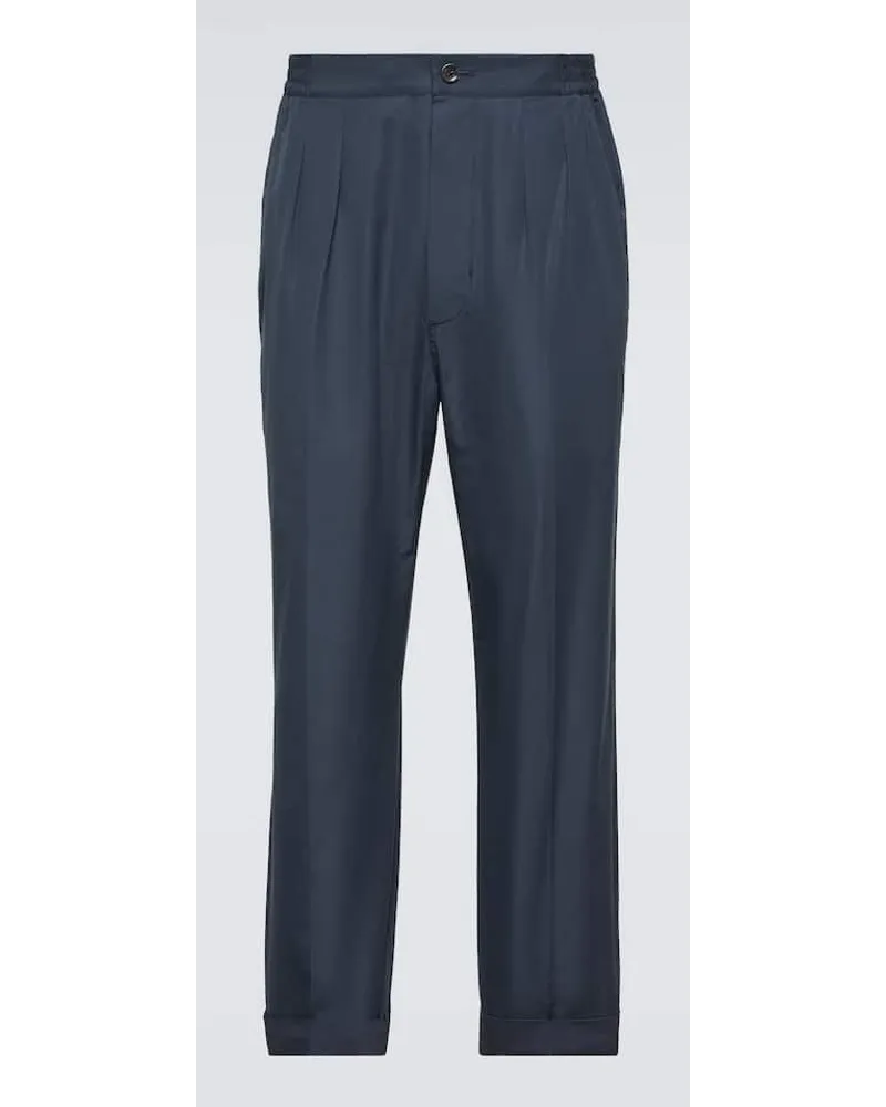 Tom Ford Pantaloni regular in cotone e seta Blu