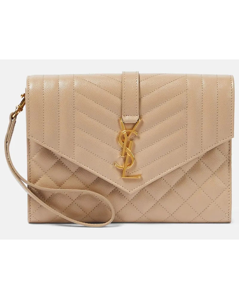 Saint Laurent Clutch Envelope in pelle matelassÃ Beige