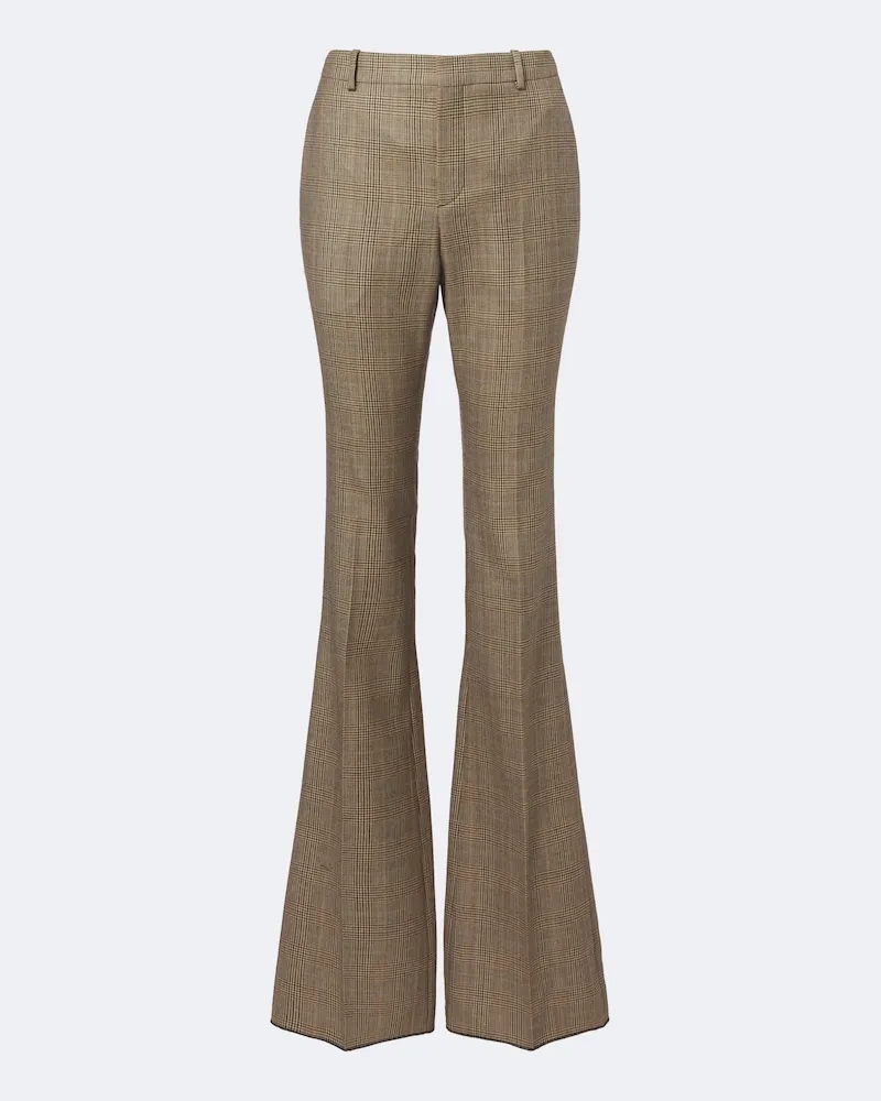 Saint Laurent Pantaloni flared in lana Principe di Galles Beige