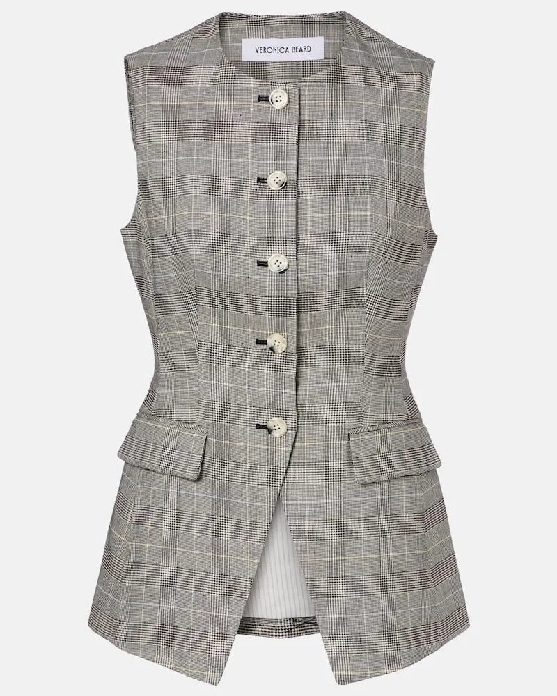 Veronica Beard Gilet Lois in misto lino a quadri Grigio