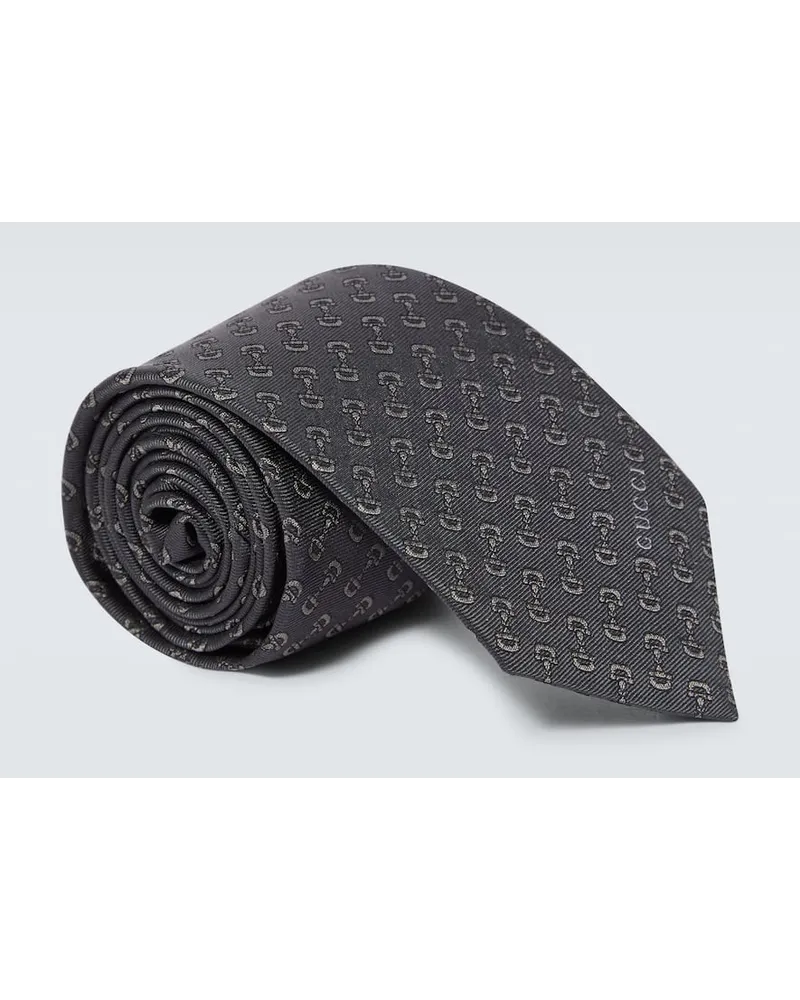 Gucci Cravatta Horsebit in jacquard di seta Grigio