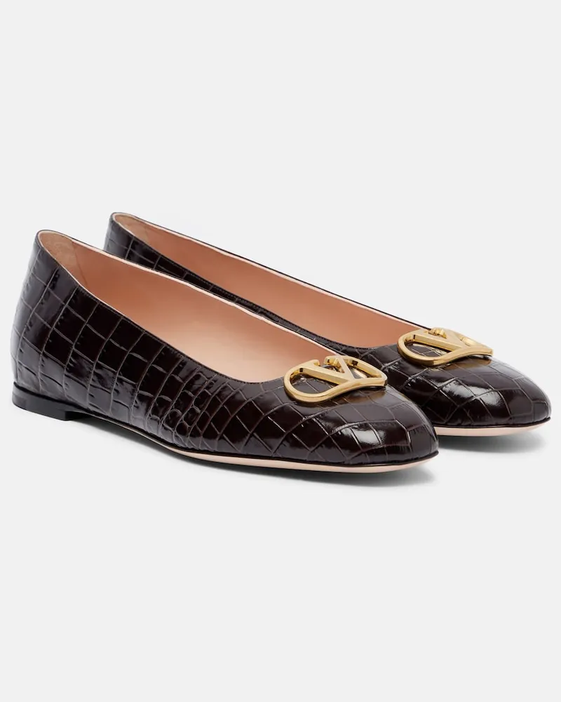 Valentino Garavani Ballerine VLogo in pelle stampa coccodrillo Marrone