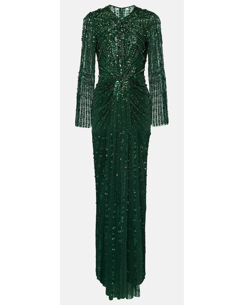 Jenny Packham Abito lungo Anja con paillettes Verde