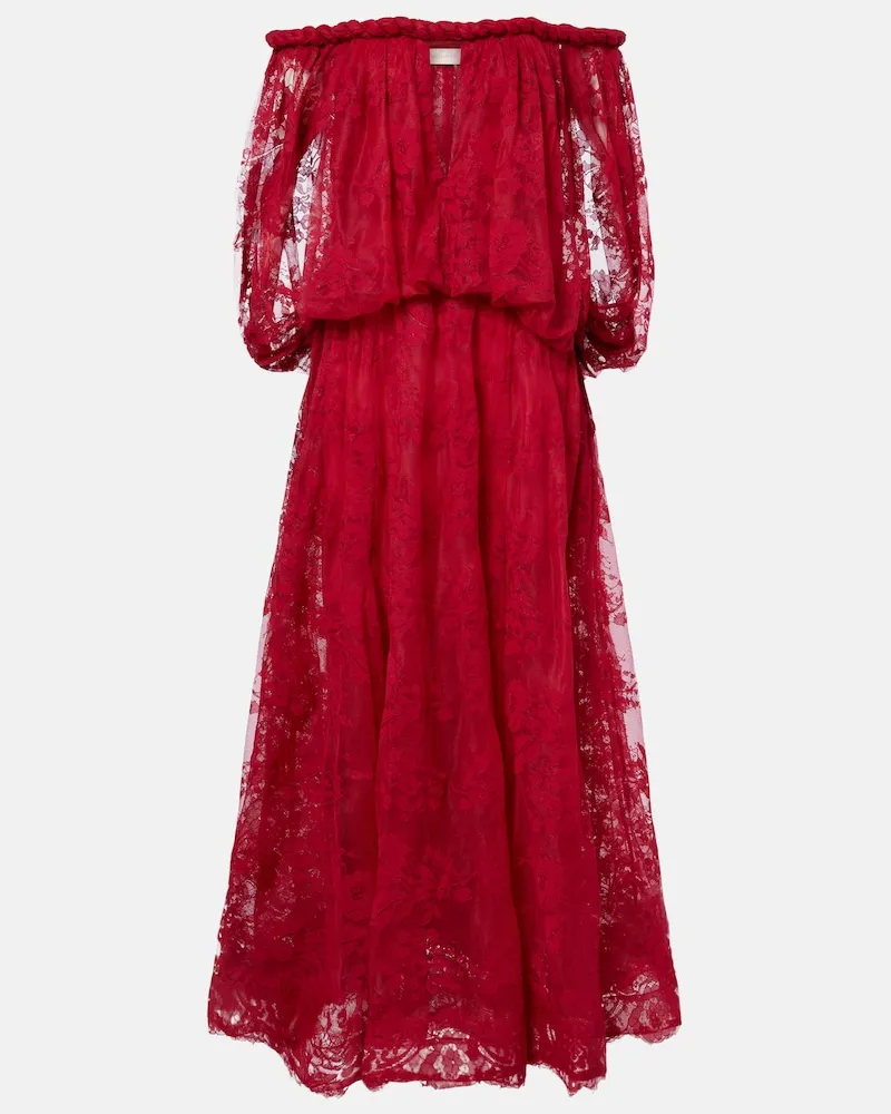 Zimmermann Abito off-shoulder lungo Luna in pizzo Rosso