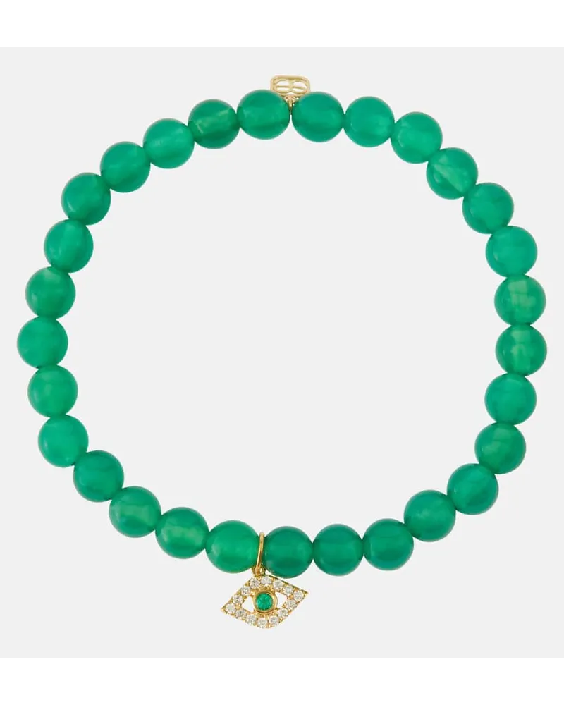 Sydney Evan Bracciale Evil Eye in oro 14kt con perle e diamanti Verde