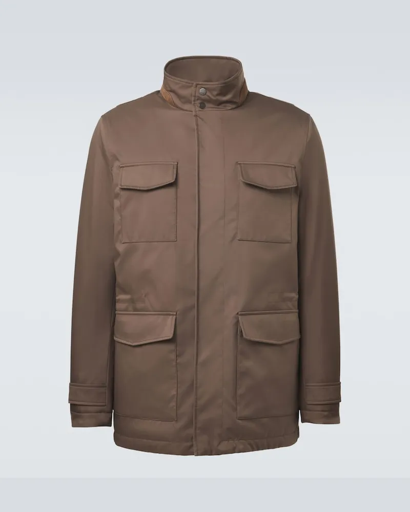 Kiton Giacca in tessuto tecnico con suede Marrone