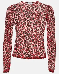 Alexander McQueen Top in mesh con stampa leopardata Nero