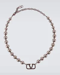 Valentino Garavani Choker VLogo Signature con perle Swarovski Marrone