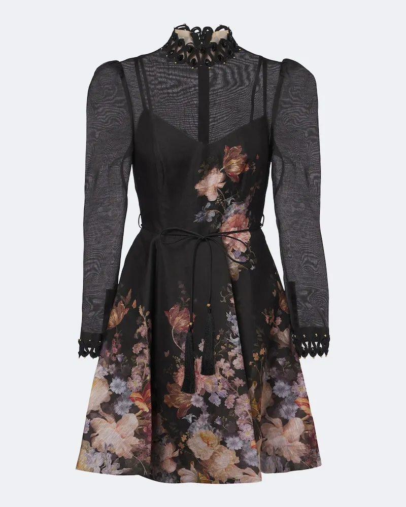 Zimmermann Abito corto Valiant in lino e seta Nero