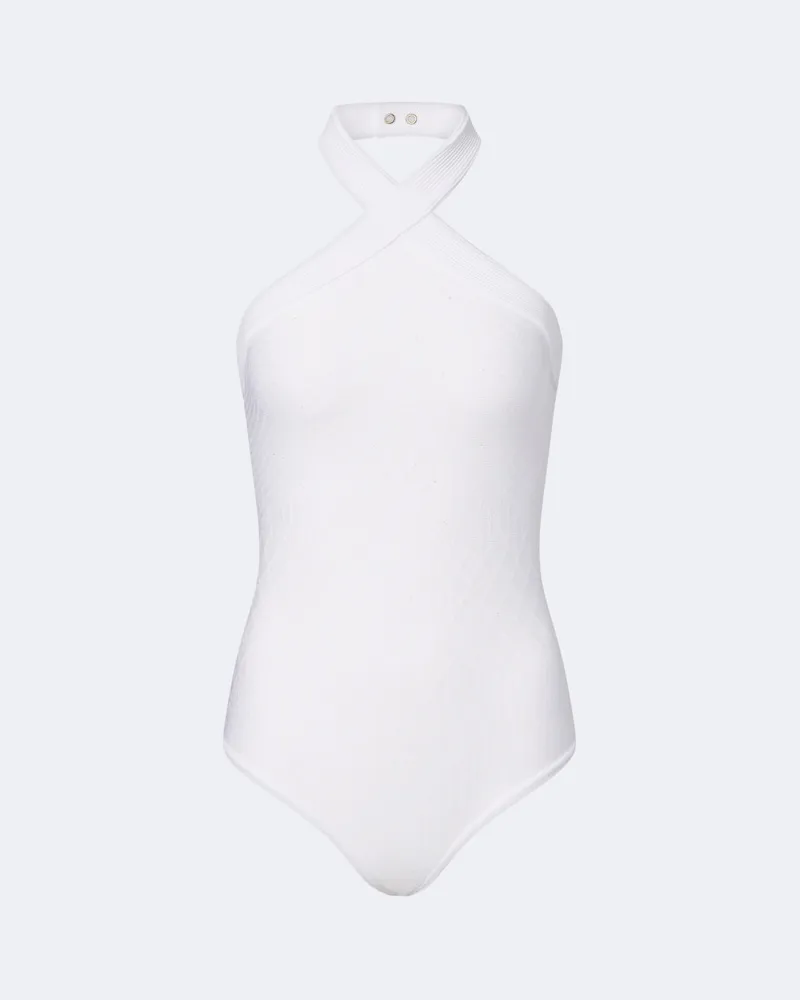 Balmain Body in maglia con paillettes Bianco